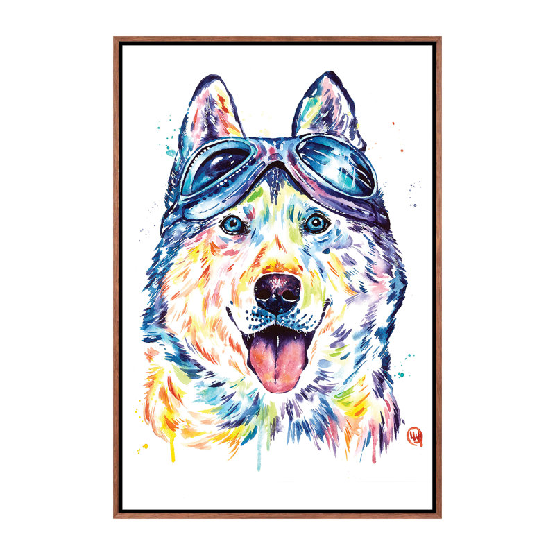 Husky Aviators par Lisa Whitehouse - impression d'art graphique, Toile avec cadre en bois classique, Pas de tapis