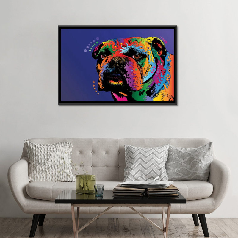 Rainbow Bulldog, impression sur toile tendue, H 32 po x l 48 po x P 1,5 po, Toile avec cadre noir, Pas de tapis
