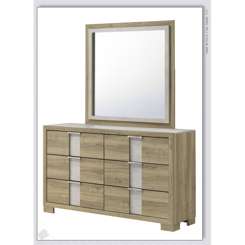 Commode élégante à six tiroirs en bois Driftwood pour le rangement et l'organisation de la chambre à coucher moderne