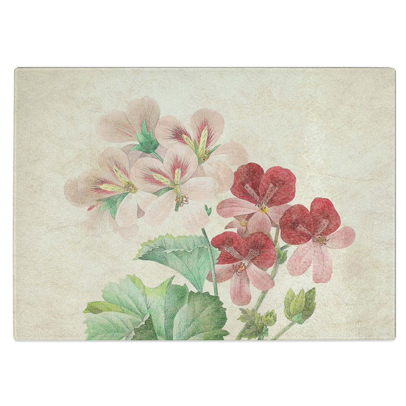 Tempered Glass Cranesbill Flowers Chopping Board, 39 cm W x 28.5 cm L