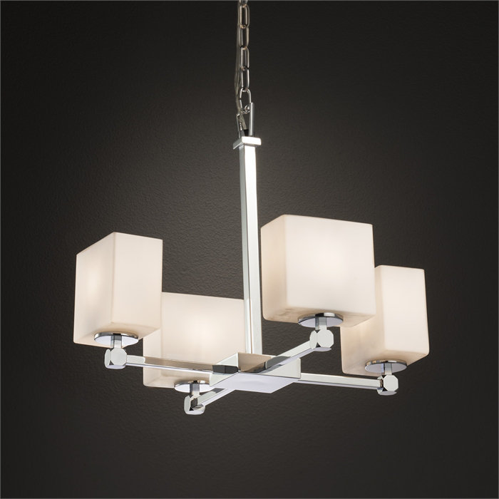 Lustree classique/traditionnel à abat-jour 4 lumières Casson, Chrome poli, Amande
