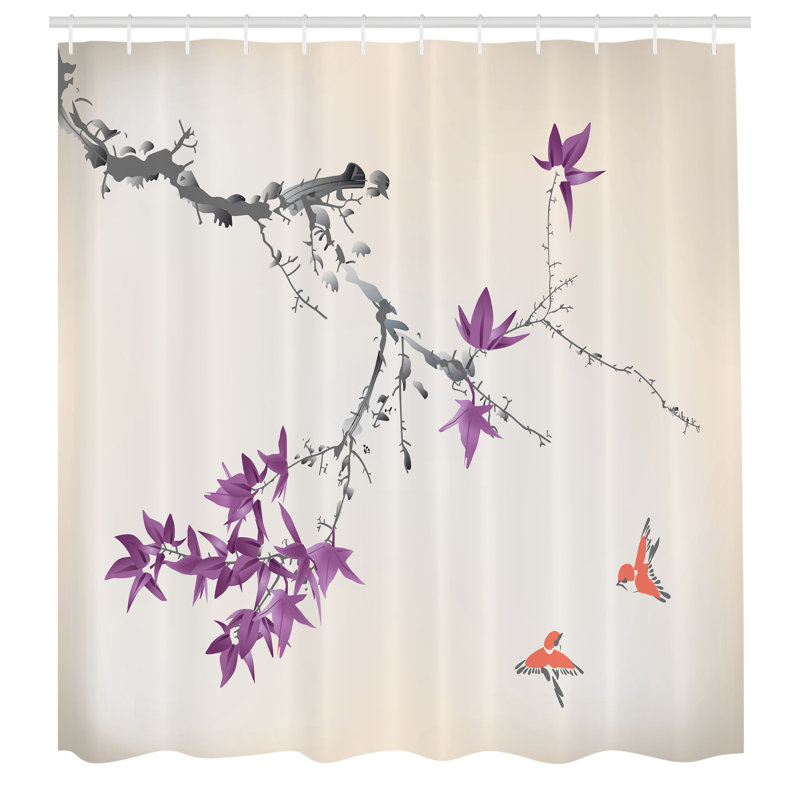Ensemble de rideau de douche japonais + crochets, Fuchsia pâle, H 84 po x l 69 po