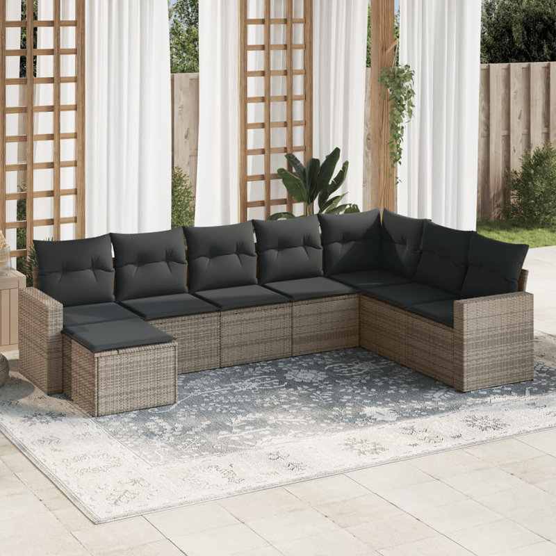 Ensemble de canapé de jardin en rotin PE gris acier Vidaxl, 8 pièces