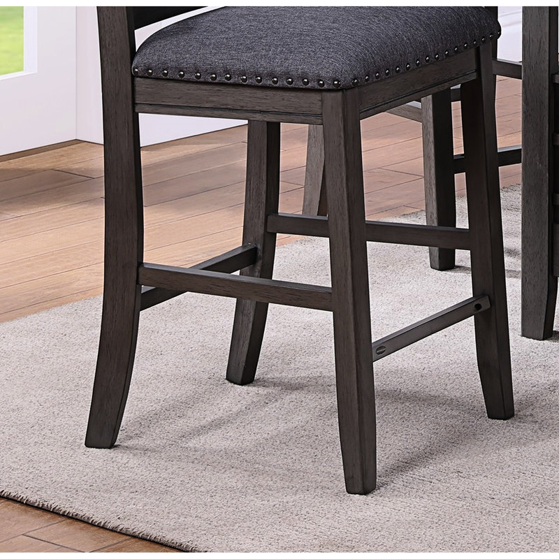 De 2 chaises à hauteur de comptoir, coussin de siège en tissu gris, bois massif, dossier à assise carrée, sièges modernes, siège rembourré en mousse, dossier, salle à manger
