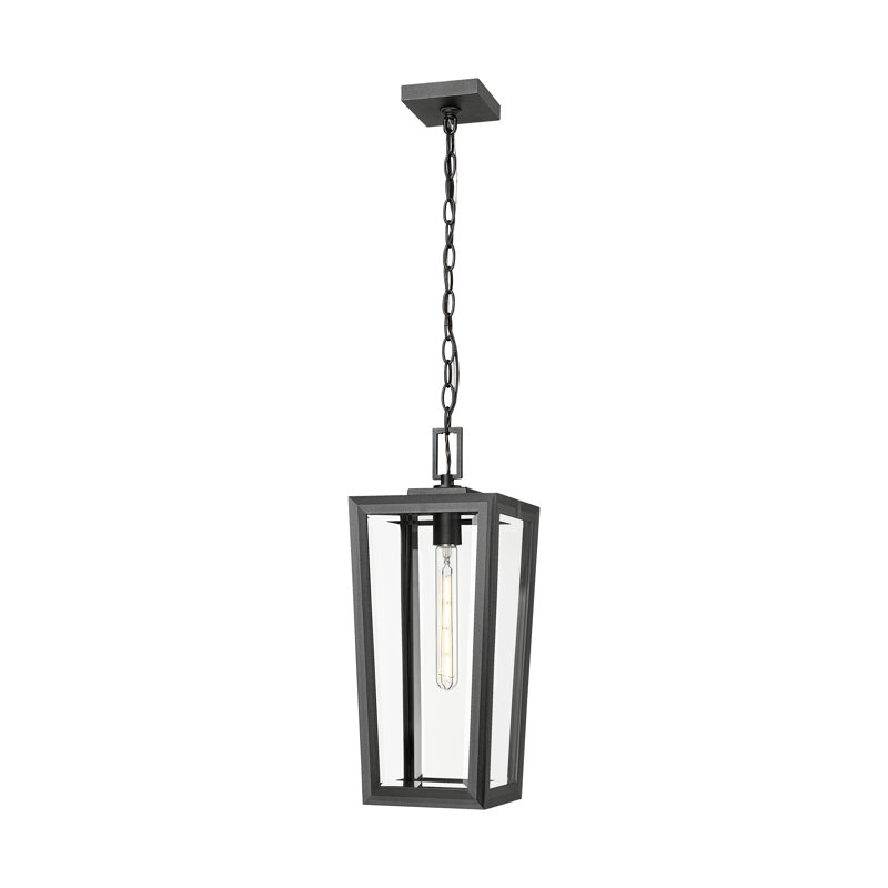 Madison 8" 1-Light Matte Black Coastal Outdoor Pendant With Clear Glass, Matte Black, Clear