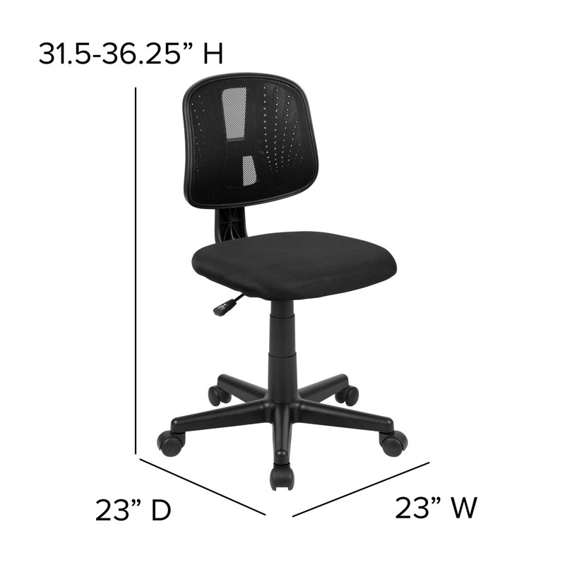 Meridian Mid-Back Swivel Mesh Task Office Chair with Pivot Back, Black, No