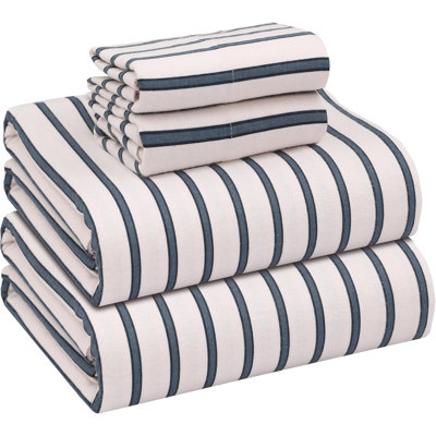 RUVANTI 100% Cotton Flannel Sheets Full Size 16 inch Deep Pocket, 4 PCs Set, Navy Mood