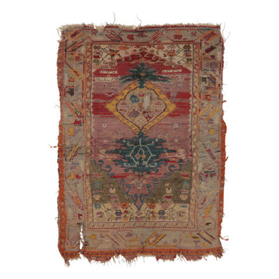 Rug & Kilim Antique Ghiordes Tapestry In Bold Ruby And Sapphire Tribal Medallions - In Brown;red;beige;orange