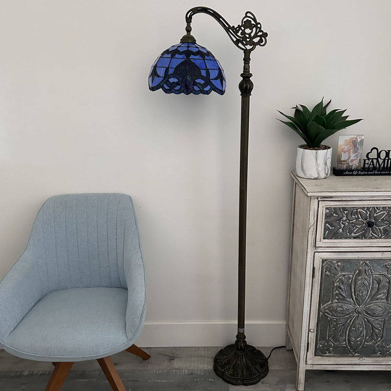 Gamez Tiffany Floor Lamp Blue Stained Glass Baroque Style Lavender Gooseneck LED Bulb Included 20"W*12'D*63"H
