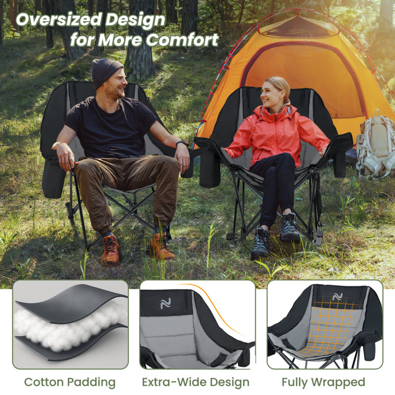 Fauteuil de camping berçant surdimensionné pour adultes, fauteuil inclinable rembourré robuste de 400 lb avec poche latérale