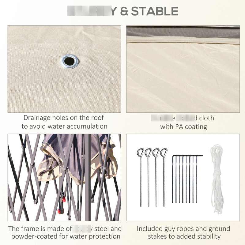 Tente escamotable avec abri de jardin 11 pi x 11 pi. Abat-jour de 121 pieds carrés, beige Installation rapide et pratique pour l'extérieur, le jardin et le patio. Tente allongée Eaves Assemblage simple