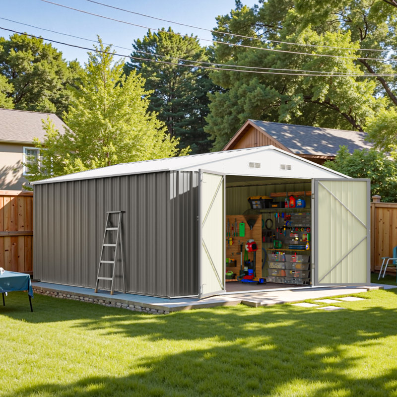 10 ft. W x 12 ft. D Outdoor Metal Storage Shed, Gray