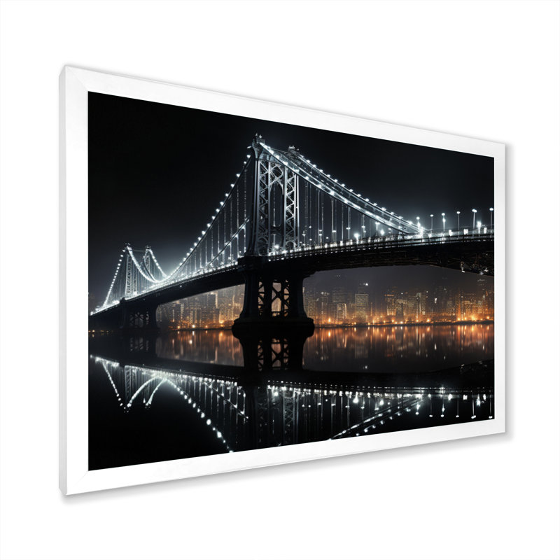 Pont noir de lumière - Ponts, art mural, Cadre simple blanc, H 12 po x l 20 po x P 1 po
