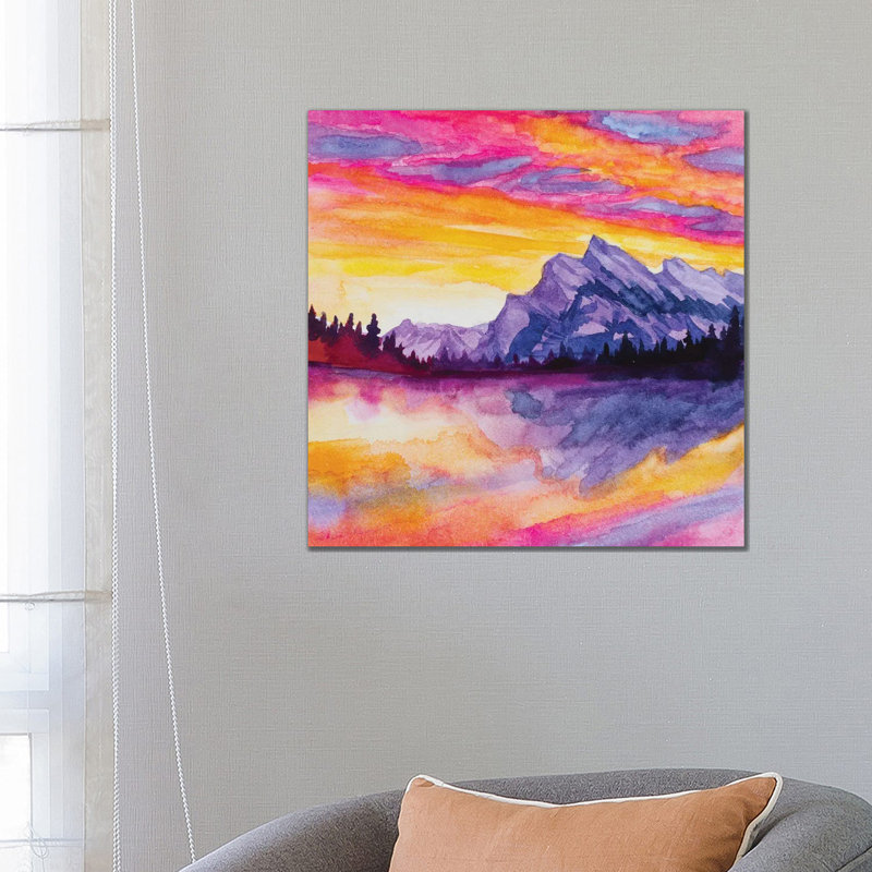 Glowy Lake at Sunset 1 Piece Painting on Canvas, 66.04 cm H x 66.04 cm W x 3.175 cm D, Wrapped Canvas