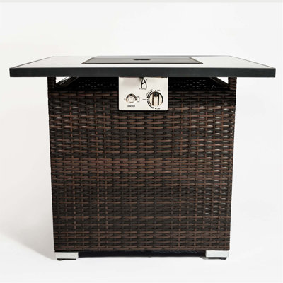 Outdoor Fire Table Propane Gas Fire Pit Table with Glass Rocks and Rain Cover