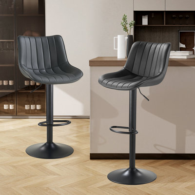 Tabourets de bar pivotants réglables, tabouret de bar à hauteur de comptoir avec repose-pieds, chaises de bar modernes en cuir synthétique pour îlot de cuisine, salle à manger, gris foncé (ensemble de 2)