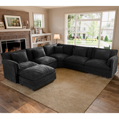 Canapé modulaire modulaire, canapé Cloud confortable avec repose-pieds mobile, canapé à assise profonde - chenille-noir