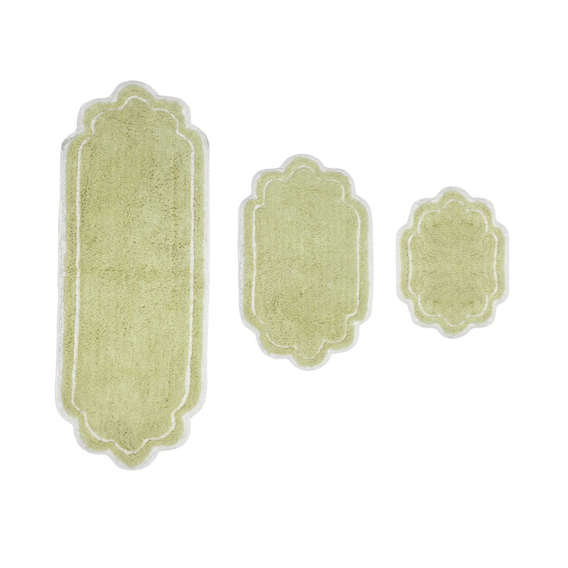 Dobrinka Cotton Bath Rug Set, Machine Washable, Quick Dry, Absorbent - 3 Piece Set, Green