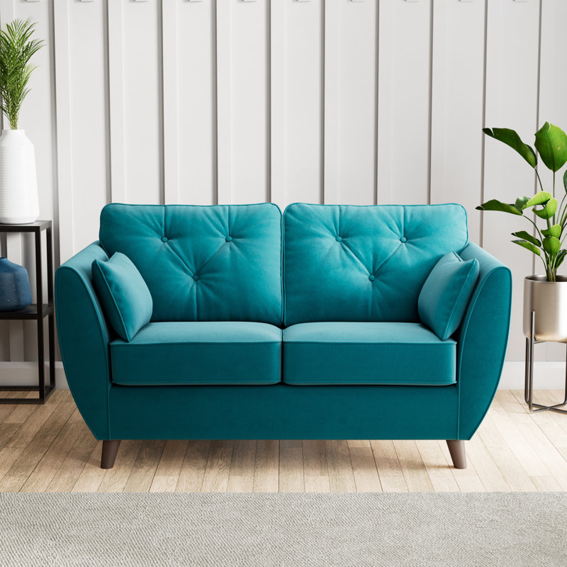 Birjesh 2 Seater Sofa, Mallard, Dark Brown Wood