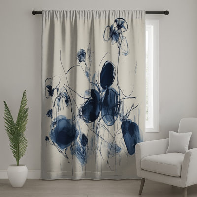 Floral Window Curtains, Abstract Sheer & Blockout Curtains - 1 Panel