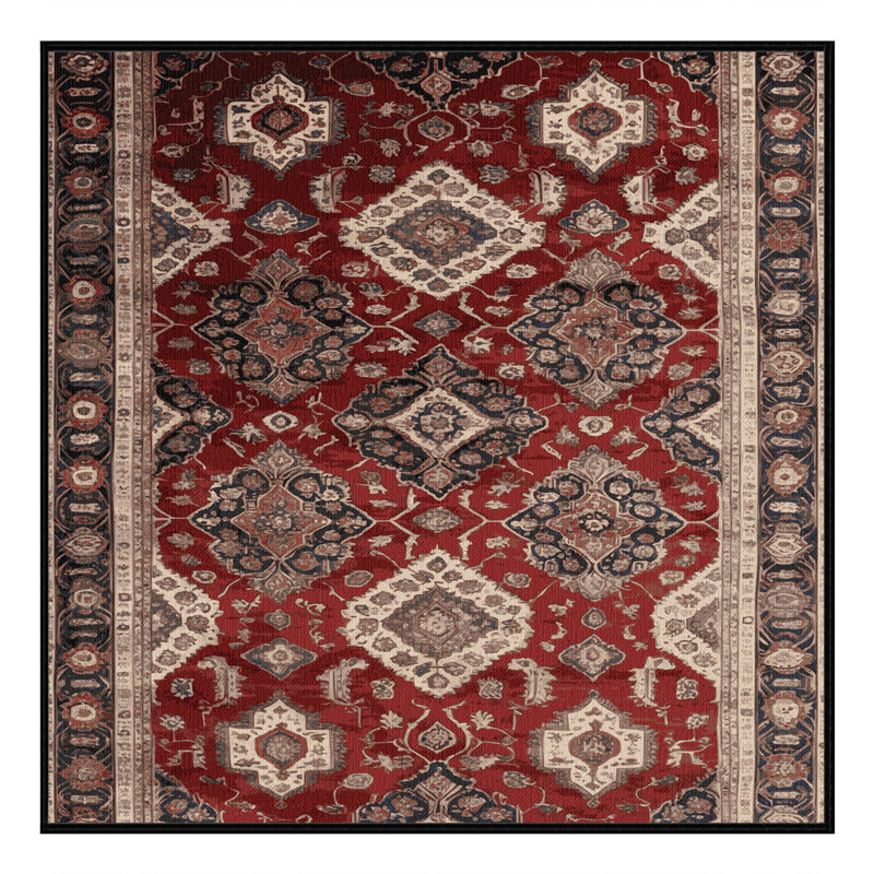 Tapis persan noir lavable à la machine, Carré 6 pi