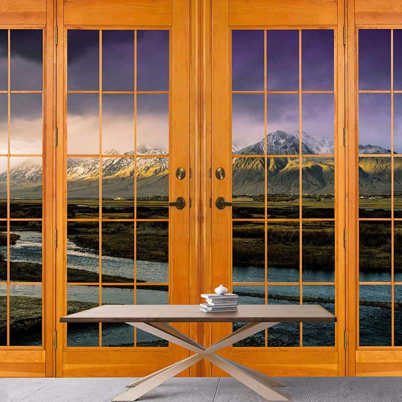 Murale nature coucher de soleil foncé L 5,5 pi x l 96 po Mountain River, L 66 po x L 96 po