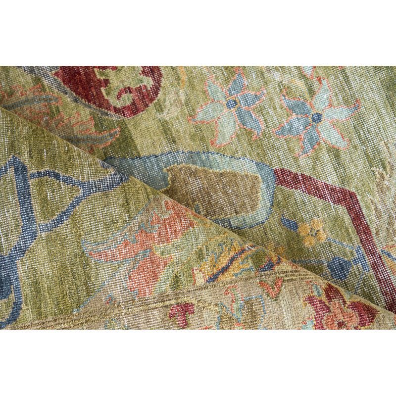 Antic Hand Knotted New Zealand Wool Green Area Rug, 10'X14'