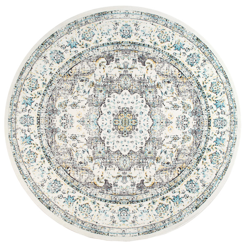 Julieann Power Loom Performance Oriental Gray/Charcoal Rug, Round 7'10"