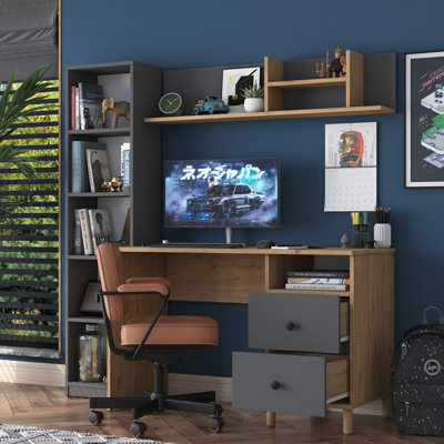 Modern Study Desk in Walnut and Anthracite, 47.2 x 63.7 x 19.7 inches | 100% Melamine Coated Particle Board, Thickness: 0.7 inches | Stylish & Functional Design, Perfect for Home Office & Study Spaces
