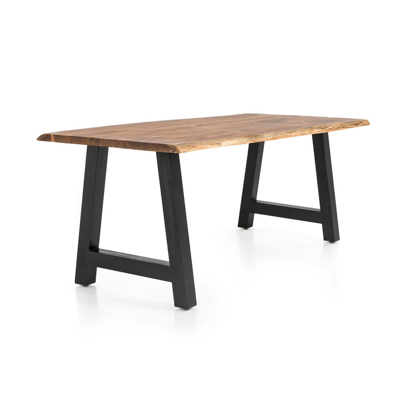Chantey Acacia Solid Wood Top Metal Base Dining Table, 76cm H x 110cm W x 240cm L