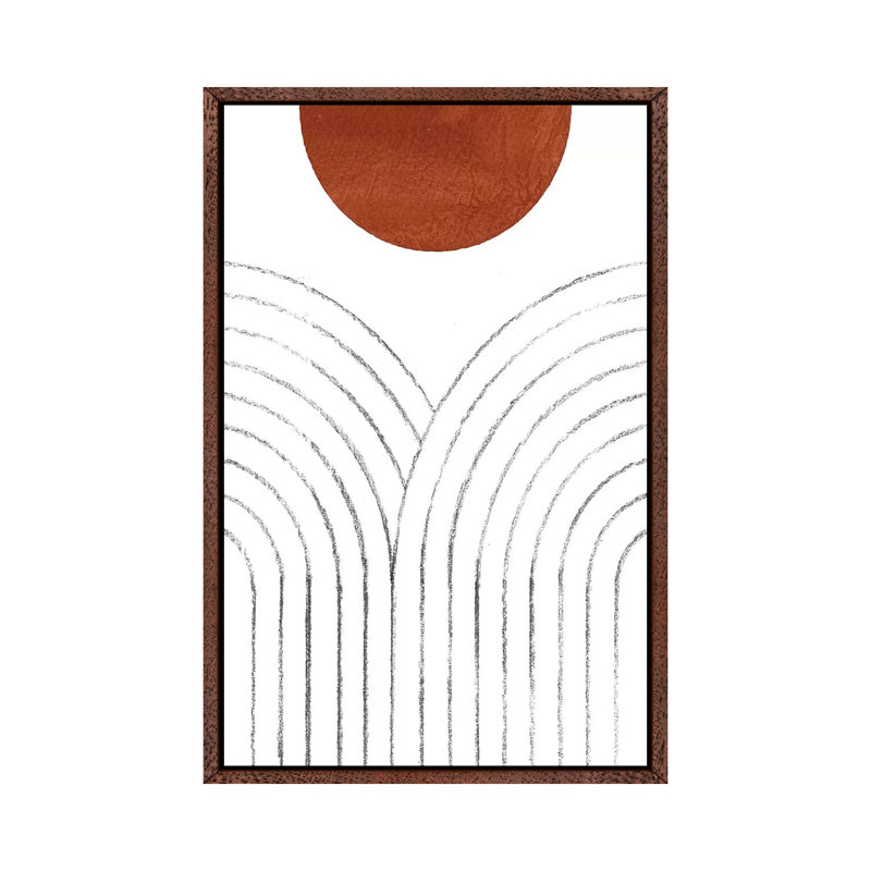 Line Art Arches And Terracotta Sun 1 Piece Wall Art on Canvas, 66.04cm H x 45.72cm W x 3.81cm D, Classic Brown Wood Framed