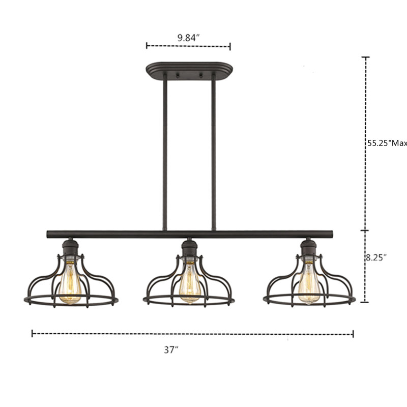 Luminaire suspendu linéaire industriel pour îlot de cuisine 3 lumières Gingrich