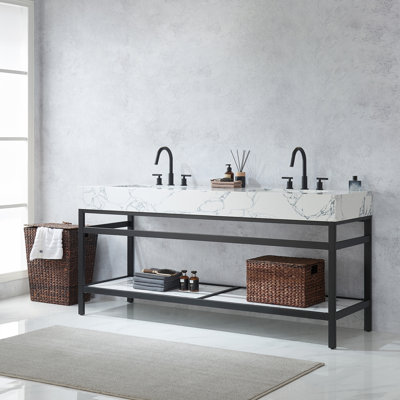 72 " W Freestanding Standard Free Standing Single Double Vanity Bathroom Vanity With Engineered Stone Top