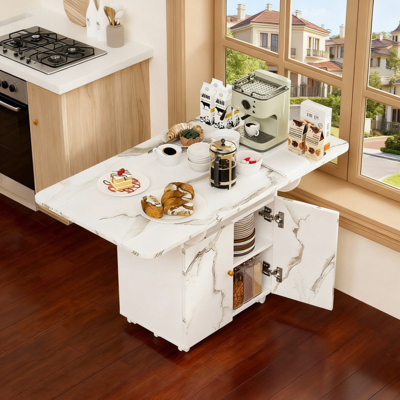Table pliante en bois blanc de couleur marbre - Table de salle à manger / vestibule / d'appoint / d'appoint polyvalente de 47 po avec rangement
