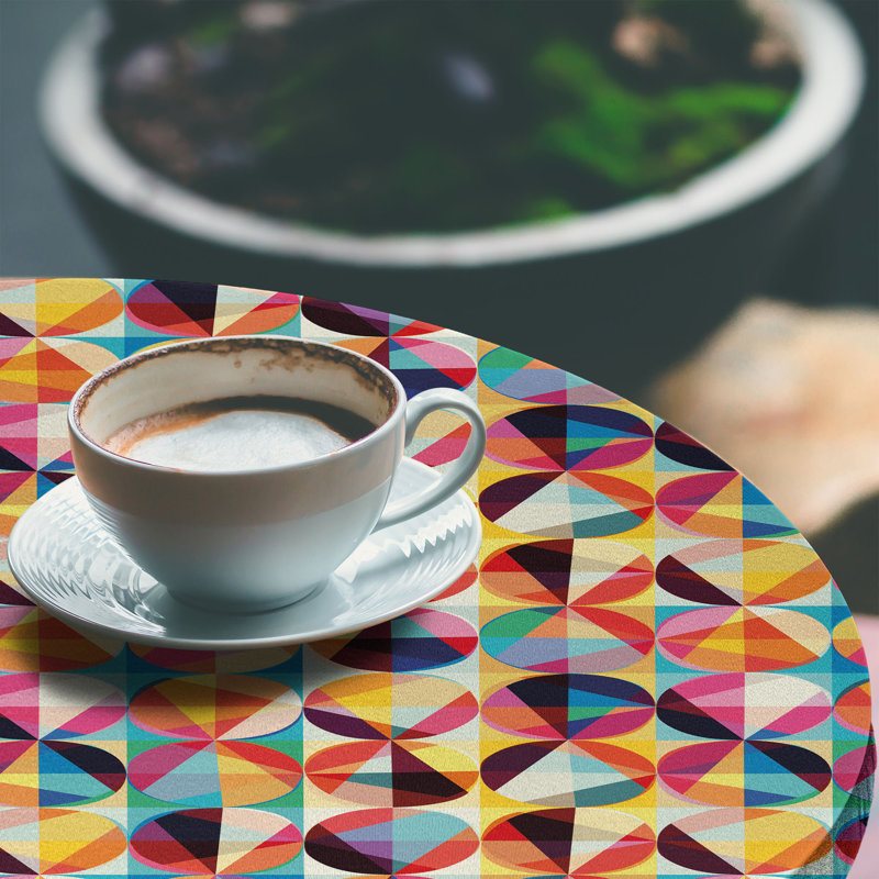 Ebern Designs Geometric Fitted Round Tablecloth 40"- 44" Diameter Multicolor, 51.97" Round