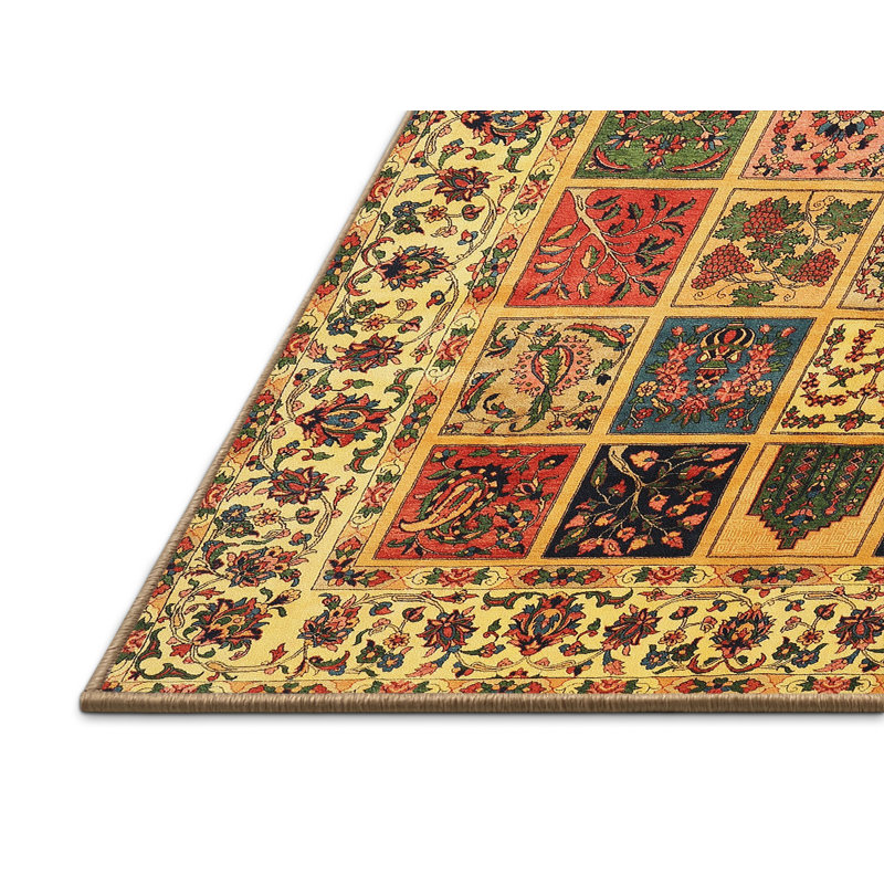 Tapis beige / vert / rouge Denieul, Rectangle 2 pi x 4 pi