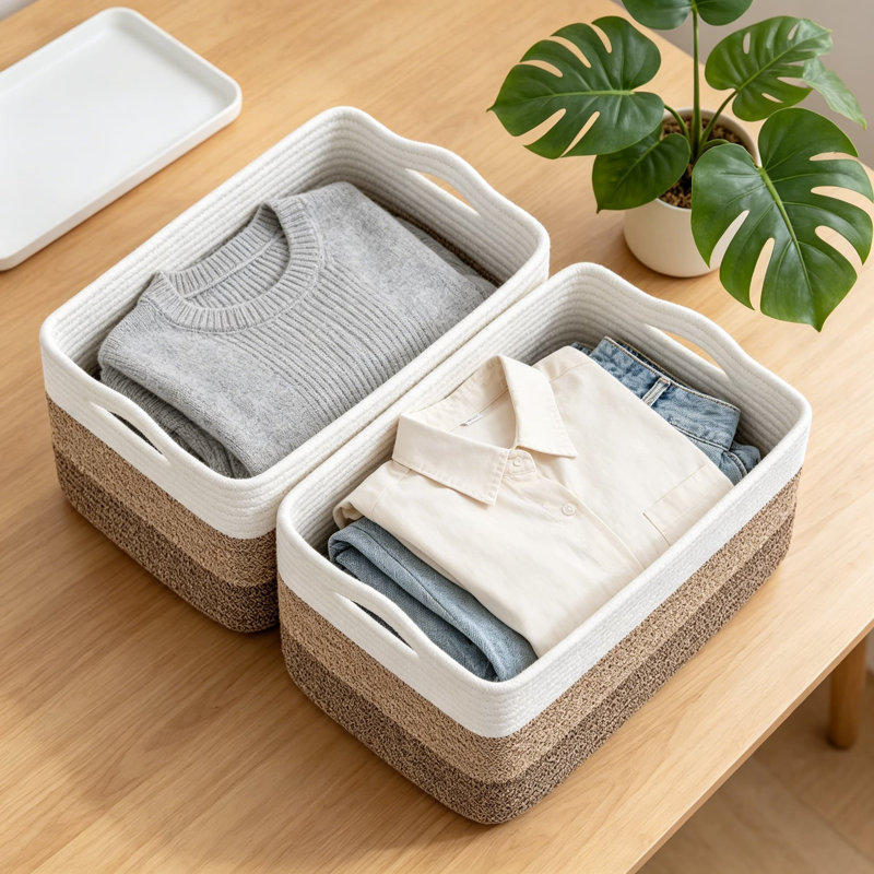 Ensemble de 3 paniers de rangement tissés pour l'organisation, bacs en tissu pliables pour tablettes, jouets, vêtements et décoration intérieure, poignées robustes, conception compacte