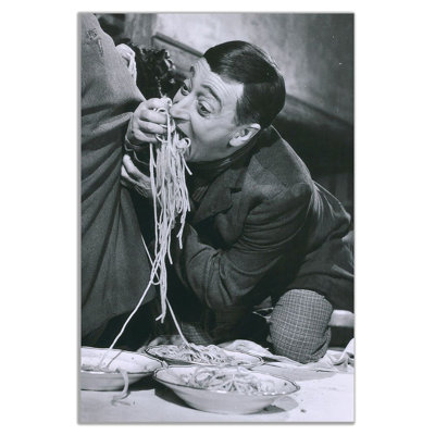 Funny Italian Eating Pasta Kitchen - Wrapped Canvas Print