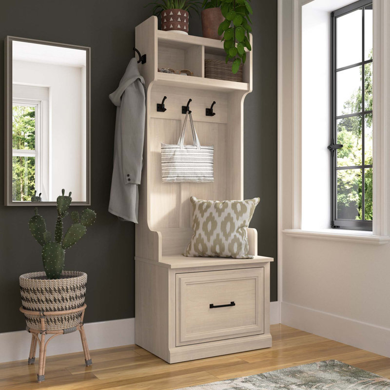 Arulappu Hall Tree 24.5'' Wide with Bench, White Washed Maple