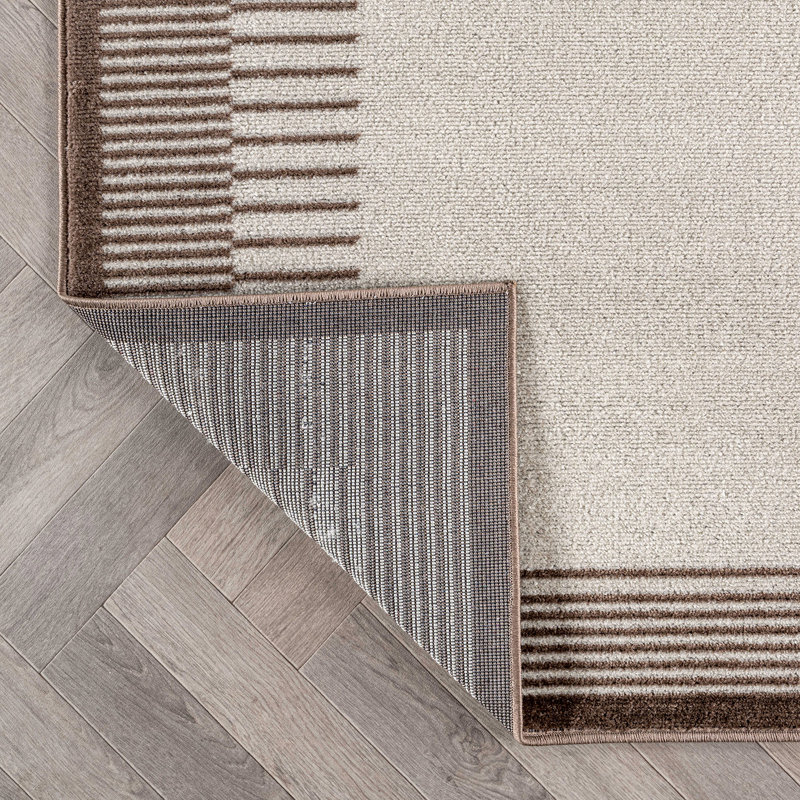Tapis moderne à motif abstrait à bordure douce, Rectangle 4pi x 6 pi, Crème/brun