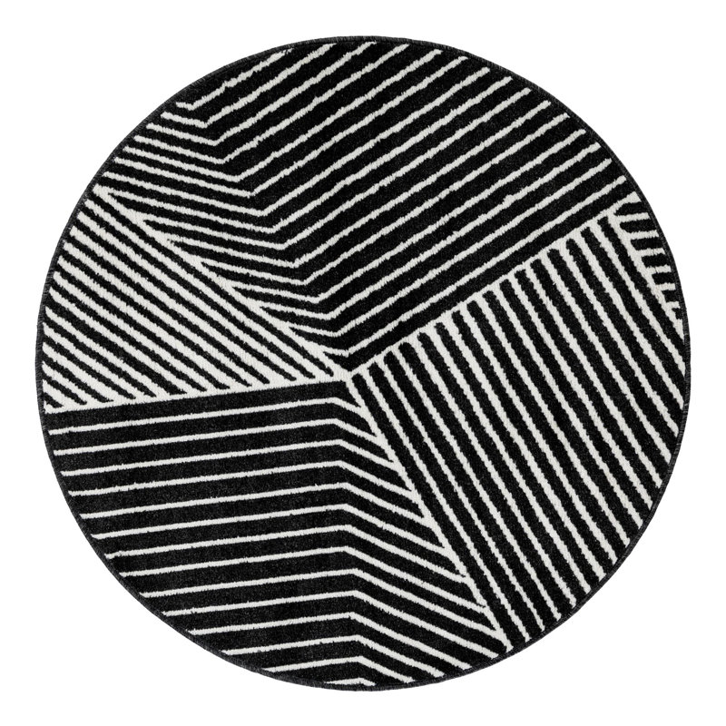 Latitude Run® Orkla Nikolis Rug Black, Round 4'1"