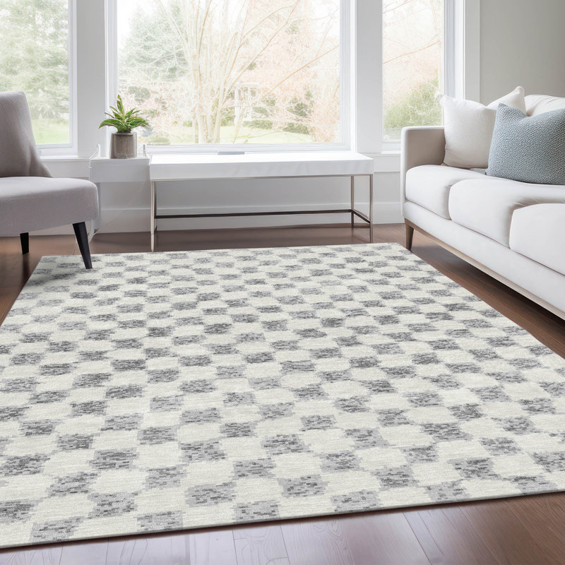 Tapis intérieur / extérieur gris lavable à la machine Xhevrie, Rectangle 8' x 10'