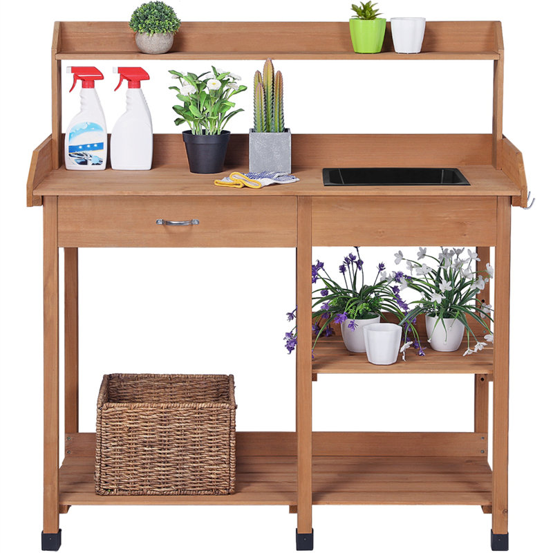 Potting Bench Table with Removable Sink, Brown