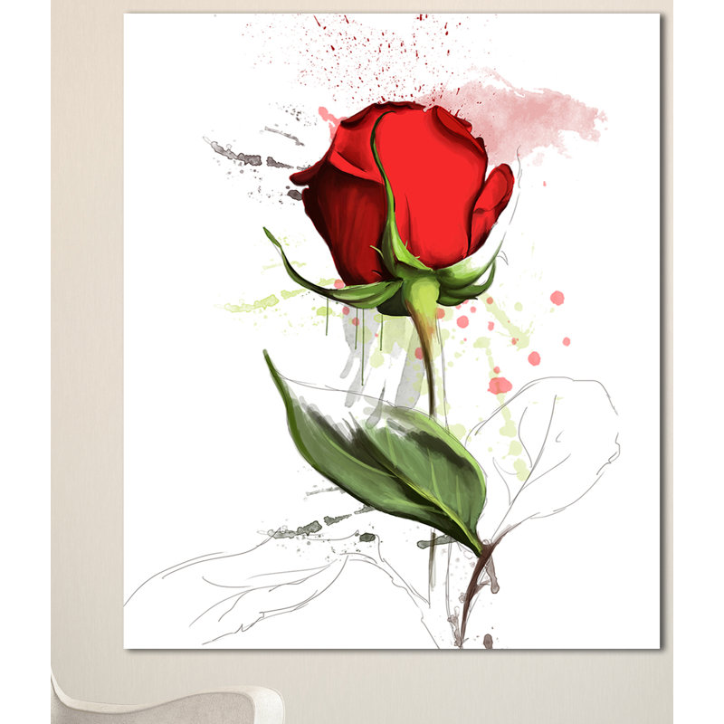 « red rose », illustration dessinée à la main, reproduction d’art sur toile tendue, H 20 po x l 12 po x P 1po