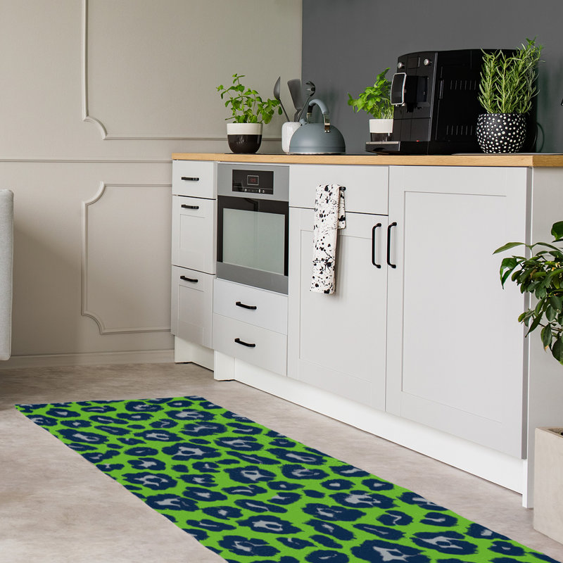 Imprimé animalier vert/bleu/blanc Tapis décoratif, Tapis de couloir 2 pi 6 po x 8 pi