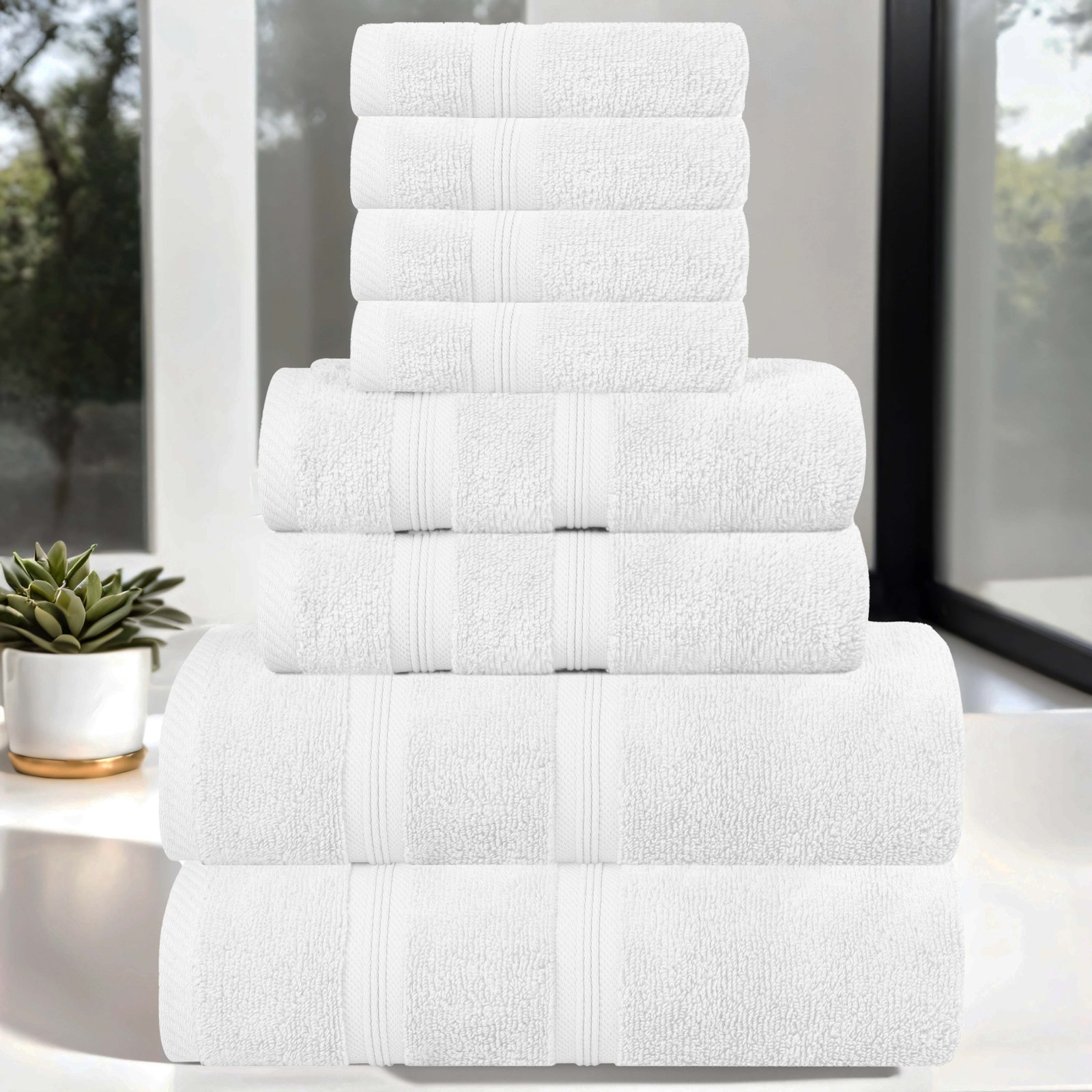 8-Piece Zero-Twist Cotton Towel Set, White