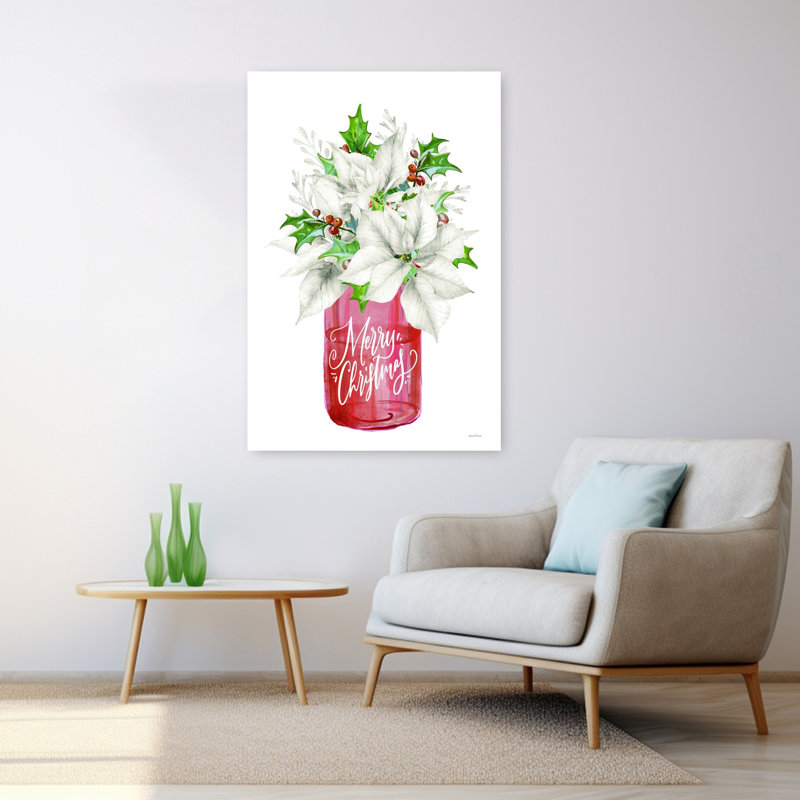 Art contemporain contemporain avec poinsettias, H 48 po x l 32 po