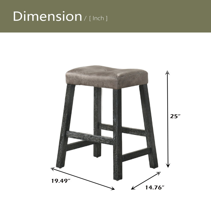 Set Of 2 Rustic Counter Stools, 25-Inch Backless Wooden Farmhouse Barstools With Faux Leather Seat, Distressed Finish, Space-Saving Design