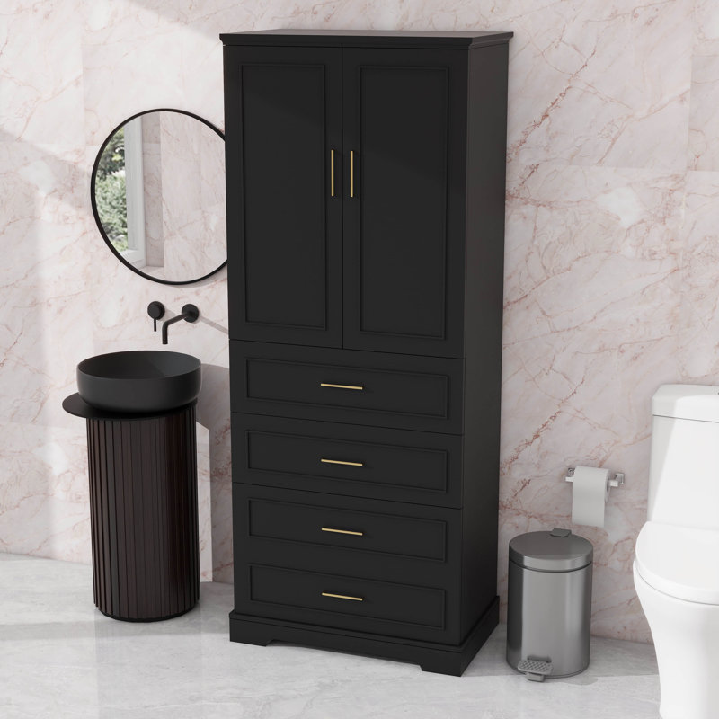 Armoire de salle de bain 72,2 po à hauteur de 3 tiroirs, Noir