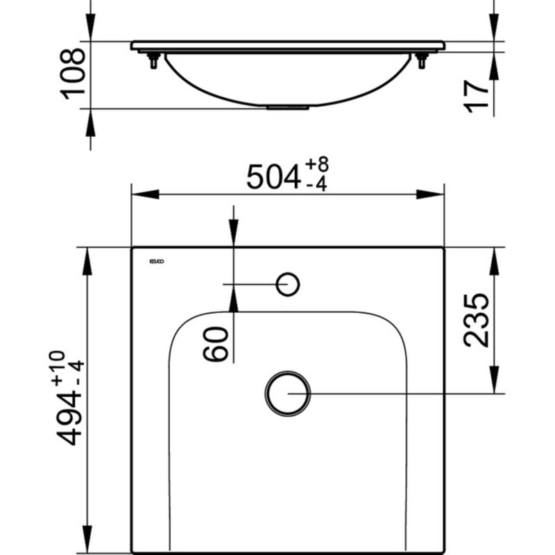 Keuco 49.4mm W White Ceramic Rectangular Sink, 50 x 49 x 2 mm